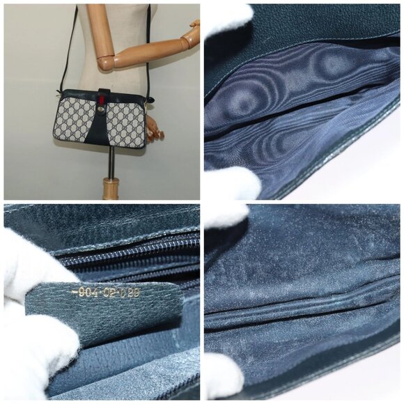 GUCCI GG Supreme Sherry Line Shoulder Bag PVC Navy Gold - Picture 14 of 14